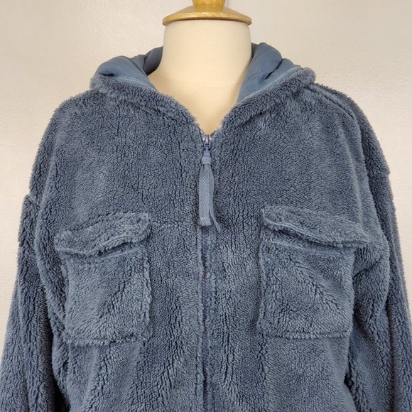 Culture Code Fiona Slate Blue Hoodie Hooded Sherpa Bomber Jacket NWT Size M - Picture 2 of 14